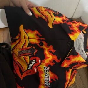Beatbox Flame Print Button-Up Shirt